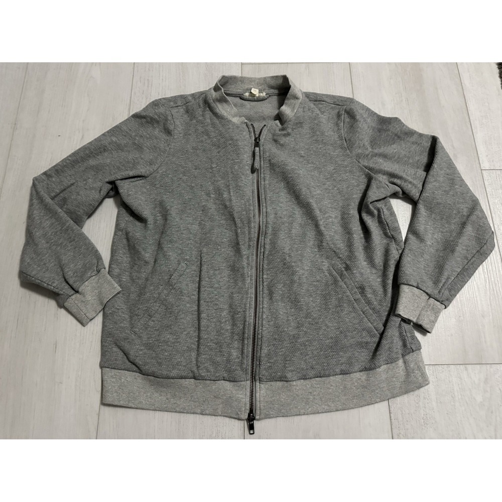 Eileen Fisher Bomber Jacket Sz L Gray Knit Full Zip Organic Cotton Casual